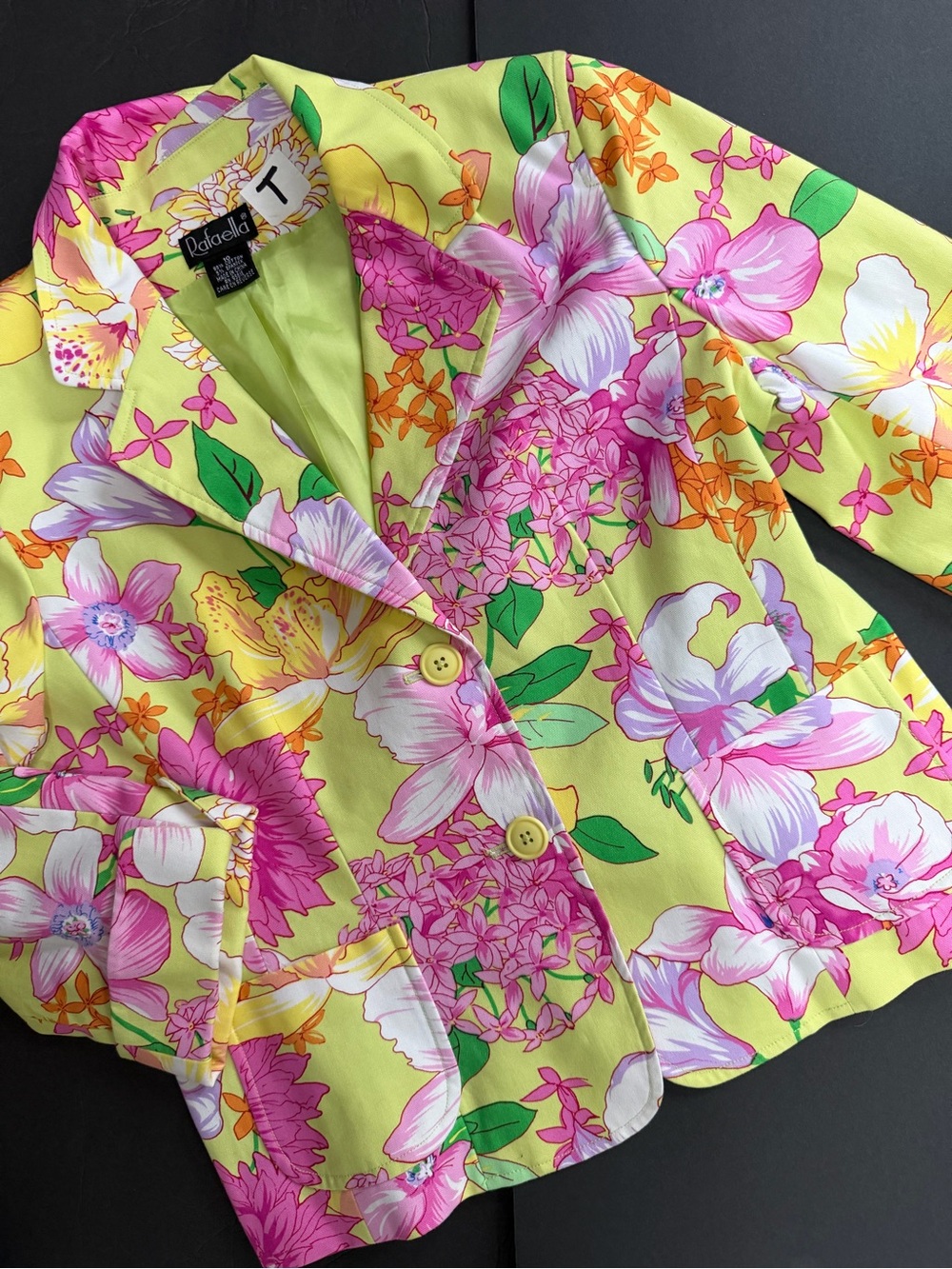 Rafaella Yellow&Pink Floral Blazer 3/4 Sleeve Button Front Women’s Size M Jacket